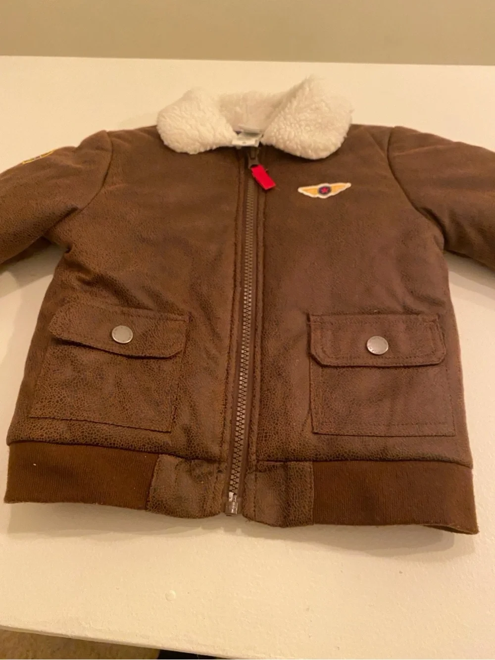 Little Me Brown Jacket with Cream Sherpa Collar